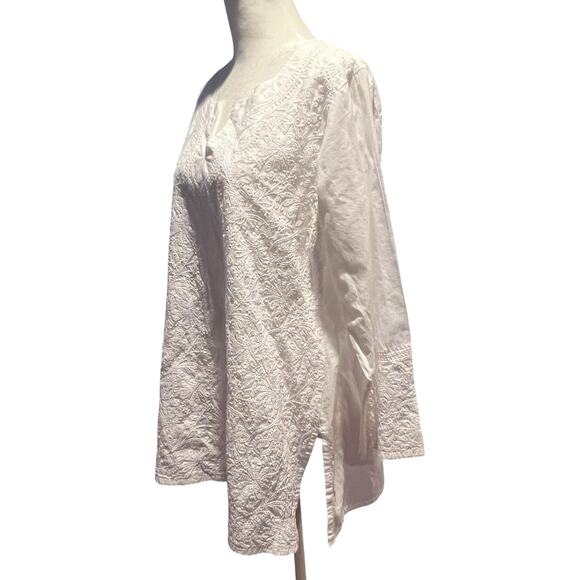 JAYSHREE DALAL Hand Embroidered Tunic Top White Women's Size Medium Boho Beachy - Picture 6 of 14